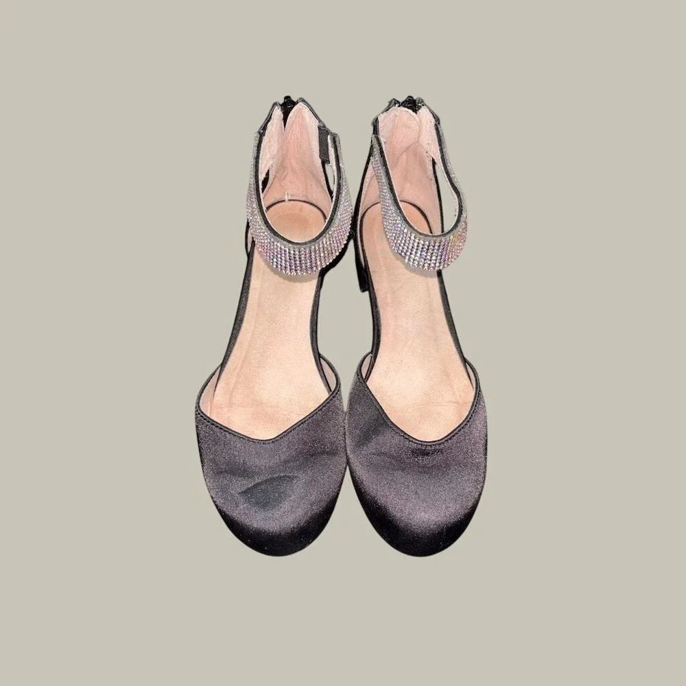 Mix No. 6 Girls Dress‎ Shoes Black Rhinestone Ankle Strap Block Heel Zip size 3